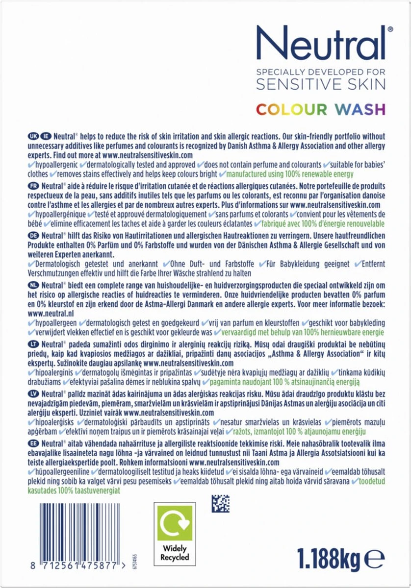 Neutral 0% Kleur Parfumvrij Waspoeder - 18 Wasbeurten - 1,188 Kg - Wasmiddel 15 Neutral 0% Kleur Parfumvrij Waspoeder - 18 Wasbeurten - 1,188 Kg - Wasmiddel - Afbeelding 15