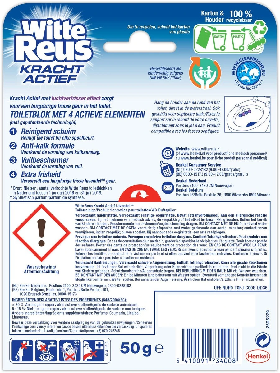 Witte Reus Kracht Actief Toiletblok - Lavendel - WC Blokjes Voordeelverpakking - 10 Stuks 7 Witte Reus Kracht Actief Toiletblok - Lavendel - WC Blokjes Voordeelverpakking - 10 Stuks - Afbeelding 7