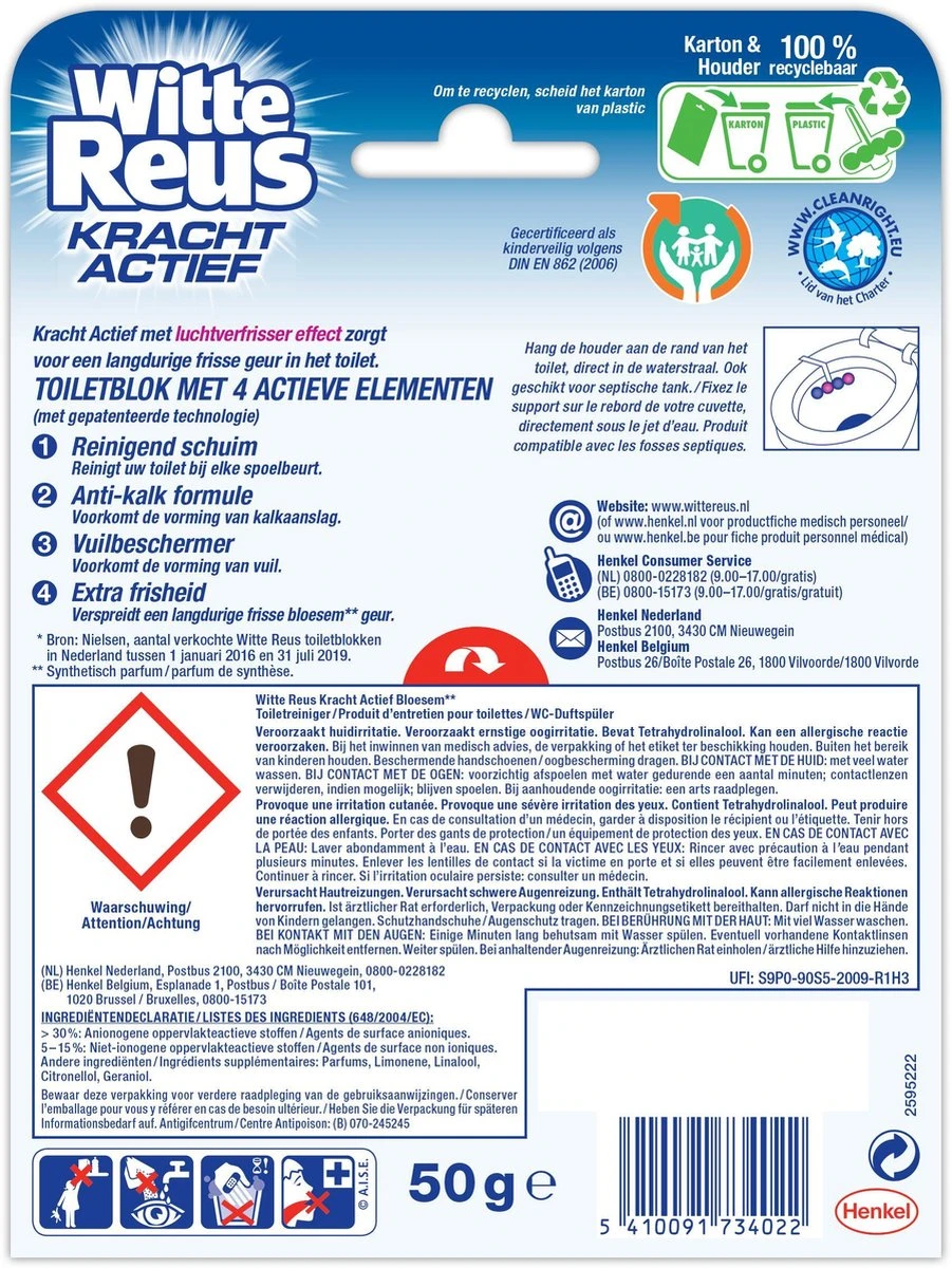 Witte Reus Kracht Actief Toiletblok - Bloesem - WC Blokjes Voordeelverpakking - 10 Stuks 7 Witte Reus Kracht Actief Toiletblok - Bloesem - WC Blokjes Voordeelverpakking - 10 Stuks - Afbeelding 7