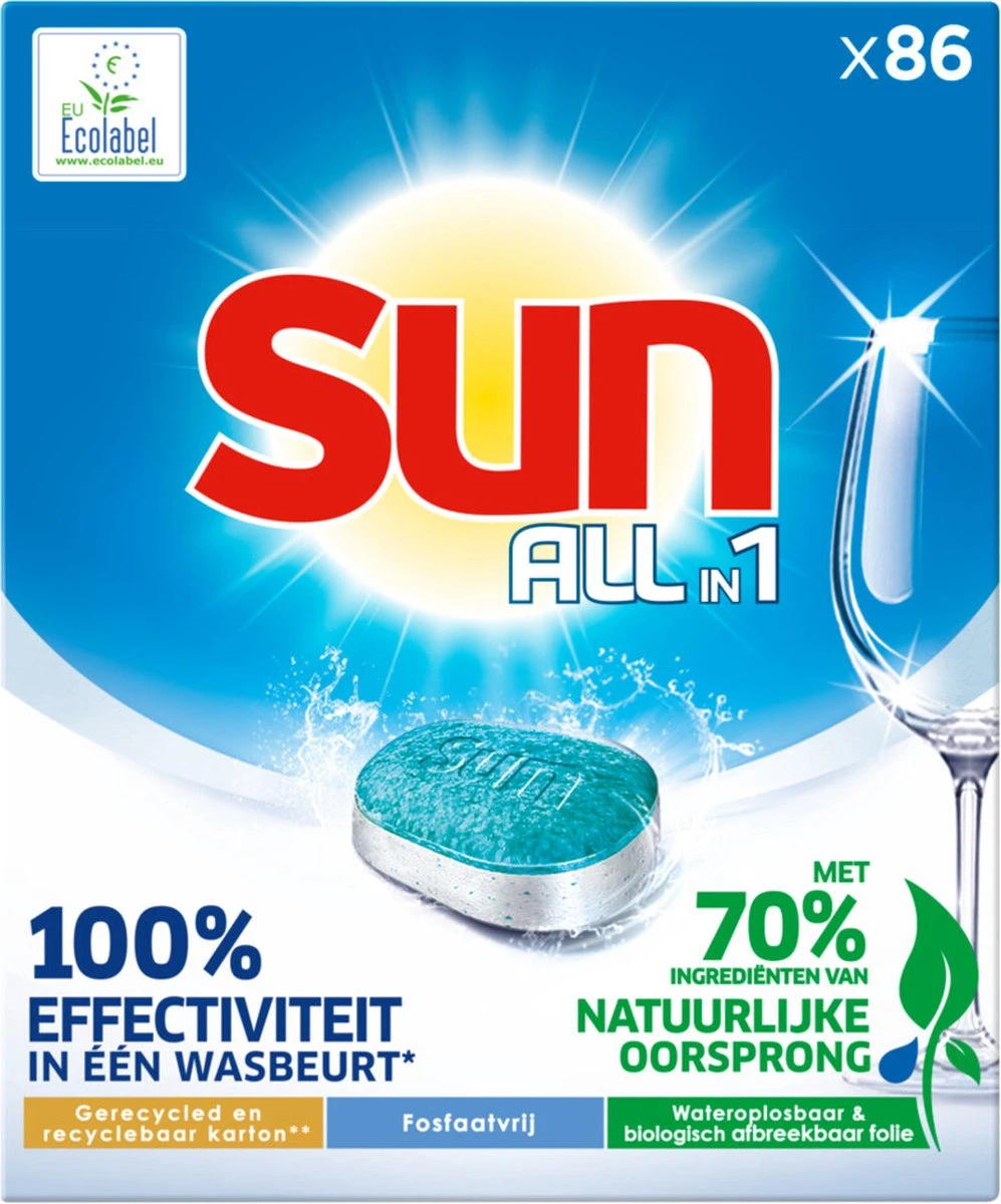 SUN® Sun Vaatwastabletten All-in-1 Normaal - 86 Stuks 1 SUN® Sun Vaatwastabletten All-in-1 Normaal - 86 Stuks